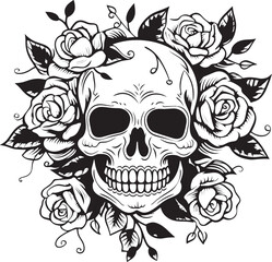 Fototapeta premium Skull and Rose Vector Black Logo Icon Elegant Design Skull with Rose Vector Black Logo Icon Stylized Graphic