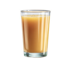 A glass filled with a refreshing, creamy beverage, showcasing its enticing golden hue on a transparent background.