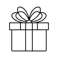 Simple outline drawing of a gift box with a bow