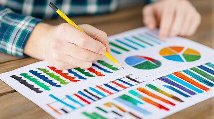 Close up on businessman hands working with papers and documents 
