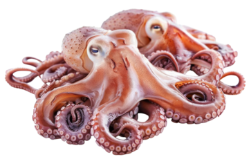 Octopuses interacting in a vibrant underwater habitat during a sunny day near a coral reef