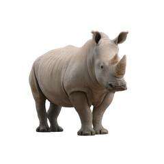 Obraz premium A realistic depiction of a rhinoceros showcasing its distinct features and natural vigor against a white isolated background.