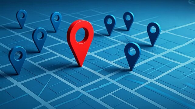 An abstract map with scattered red location pins emphasizing navigation, multi destination trip, trip coordination, multi trip