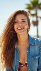 Obraz premium Natürlicher Look mit Jeanshemd am Strand