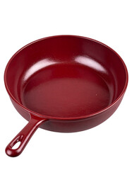 Red enameled cast iron skillet, a versatile cooking tool for frying, searing on transparent background