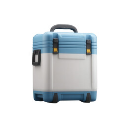 A sturdy cooler bag with a blue and white design, ideal for outdoor activities. Perfect for keeping drinks and food cold during picnics, camping, or beach outings.