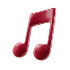 A vibrant 3D music note icon in a glossy red finish, perfect for music-related themes, creative designs, or artistic projects against a white isolated background.