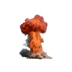 A vibrant and dramatic explosion cloud showcasing fiery orange and smoke billowing in various hues. This striking visual represents energy, power, and dynamic forces.