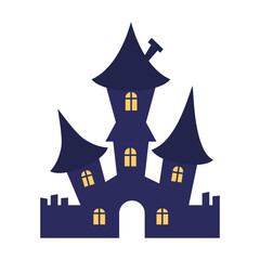 Haunted Halloween castle with spooky windows. Flat vector illustration.
