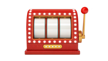 Classic red slot machine isolated on transparent background