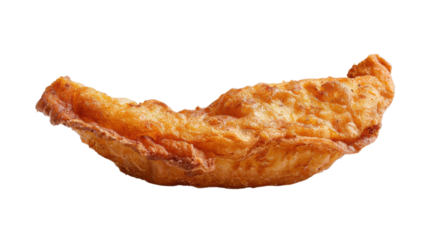 Delicious fried golden pastry shaped like a crescent from a local street vendor at a bustling market in the afternoon sun