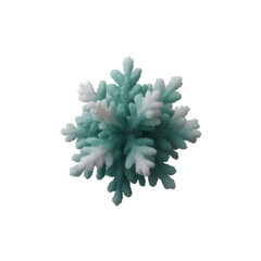 A vibrant, decorative snowflake made of teal and white materials, perfect for holiday crafts or winter-themed projects against a white isolated background.