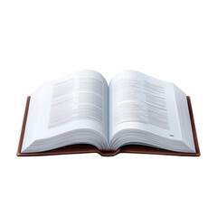 An open book showcasing its pages with lined text, placed on a white isolated background, perfect for learning and reading themes.