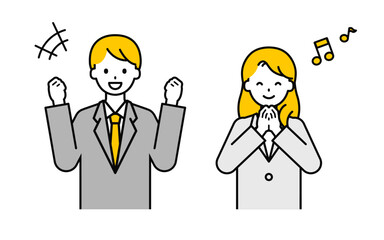 シンプルな会社員の男女_うれしい