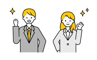 シンプルな会社員の男女_うれしい