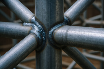 Metal pipe welding joint in energy sector engineering work with strong connection and industrial construction background