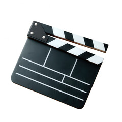 Fototapeta premium Film clapperboard on a white isolated background, ideal for movie production themes and creative projects.