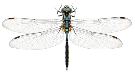 Top side closeup macro view of beautiful dragonfly isolated on white background PNG



