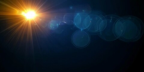 Fototapeta premium Golden Sparkle Background with Digital Modern Sunlight and Bright Star Burst Flares Effect Art