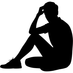 Man Sitting and Thinking in Silhouette