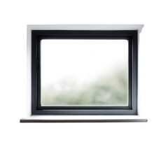 Modern black-framed window with a clear view, set against a white isolated background. Ideal for home improvement and design projects.