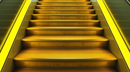 Ascend to new heights with this vibrant yellow escalator, guiding you upward with modern style and bright illumination.