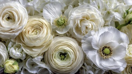 Obraz premium Close-up of a bouquet of delicate white and cream flowers.