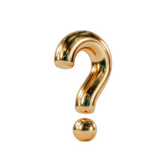 Naklejka premium Shiny gold question mark symbol representing curiosity and inquiry, isolated on white background for clarity and emphasis.