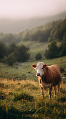 Cow in Misty Mountain Pasture