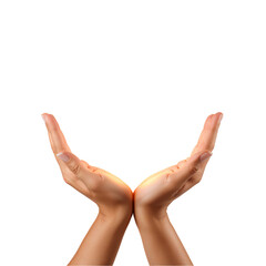 Open hand gesture, skin tone, empty space isolated object on a transparent background
