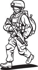 Fototapeta premium Soldier Walking with Rifle Vector Black Design Logo Icon Vector Black Icon of Walking Soldier Carrying Weapon
