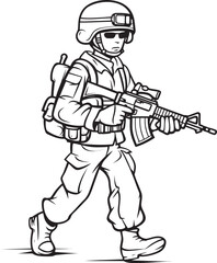 Armed Soldier Holding Weapon Vector Black Logo Vector Black Logo of Walking Soldier with Rifle