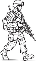Black Vector Icon of Soldier Walking Armed Soldier Carrying Weapon Vector Black Logo Icon