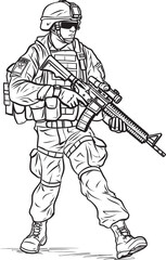 Vector Black Logo of Soldier Walking with Gun Soldier Walking with Rifle Vector Black Logo Design