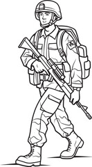 Walking Soldier Carrying Gun Vector Black Logo Armed Soldier Marching Vector Black Logo Icon