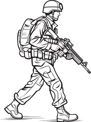 Walking Soldier Holding Weapon Vector Black Icon Vector Black Logo of Soldier Walking Armed