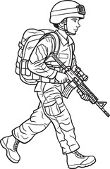 Vector Black Logo of Soldier Walking Armed Soldier Marching with Gun Vector Black Logo
