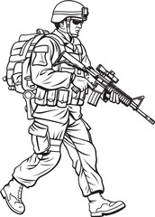 Soldier Marching with Gun Vector Black Logo Walking Soldier Carrying Firearm Vector Black Icon