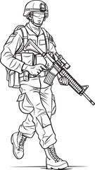 Soldier Walking with Gun Vector Black Icon Design Walking Soldier Armed Vector Black Logo Icon