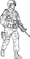 Armed Soldier Holding Weapon Vector Black Logo Vector Black Logo of Walking Soldier with Rifle