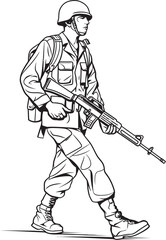 Walking Soldier Holding Weapon Vector Black Logo Armed Soldier Marching Vector Black Logo Icon