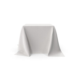 White Cloth Draped Over Square Table Isolated on Transparent Background