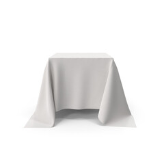 White Cloth Draped Over Square Table Isolated on Transparent Background