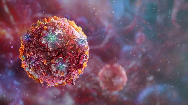 3D CGI medical render of Chikungunya fever virus particles in fluid. Mosquito-borne tropical virus, China outbreak. Infectious viral disease news, virology, health, vaccine, epidemic infection visuals