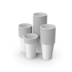 Stack of White Disposable Plastic Cups Isolated on Transparent Background