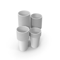 Stack of White Disposable Plastic Cups Isolated on Transparent Background
