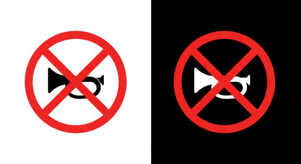 Fototapeta premium No Horn Signs – Red Circle Prohibition Symbols on White and Black Backgrounds