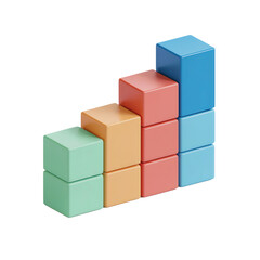 Obraz premium Colorful building blocks stacked in ascending steps representing growth and progress isolated on transparent background