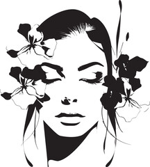 Floral Woman Face Vector Black Design Logo Elegant Woman Face with Flowers Vector Black Icon