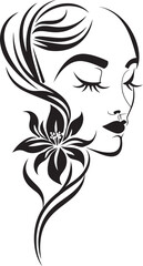 Artistic Woman Face with Floral Vector Black Logo Woman Profile Made of Flowers Vector Black Icon